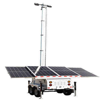 Autonomie de la tour d'éclairage solaire mobile : 24,3 heures. Tours d'éclairage portables pour l'extérieur. Tour d'éclairage sur remorque.